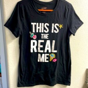 Arizona  Jeans Co. juniors black short sleeved patterned tees. Pre owned.